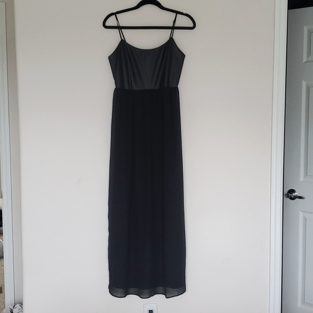 Faux leather chiffon lined maxi midi dress